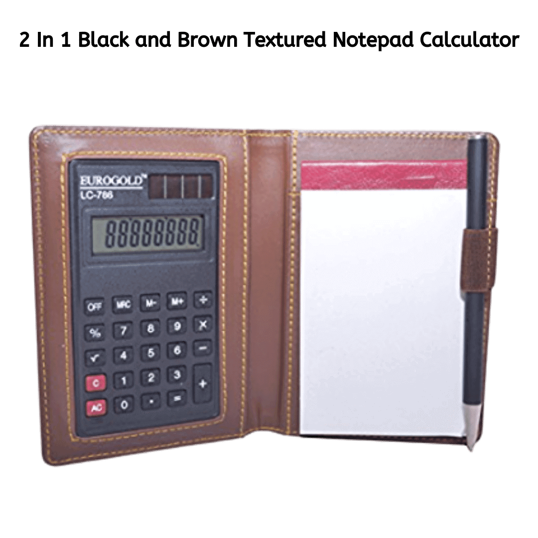 2 In 1 Black and Brown Textured Notepad Calculator