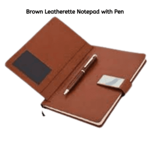 Brown Leatherette Notepad with Pen