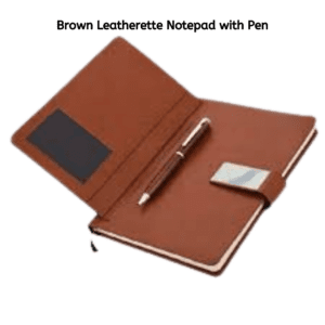 Brown Leatherette Notepad with Pen